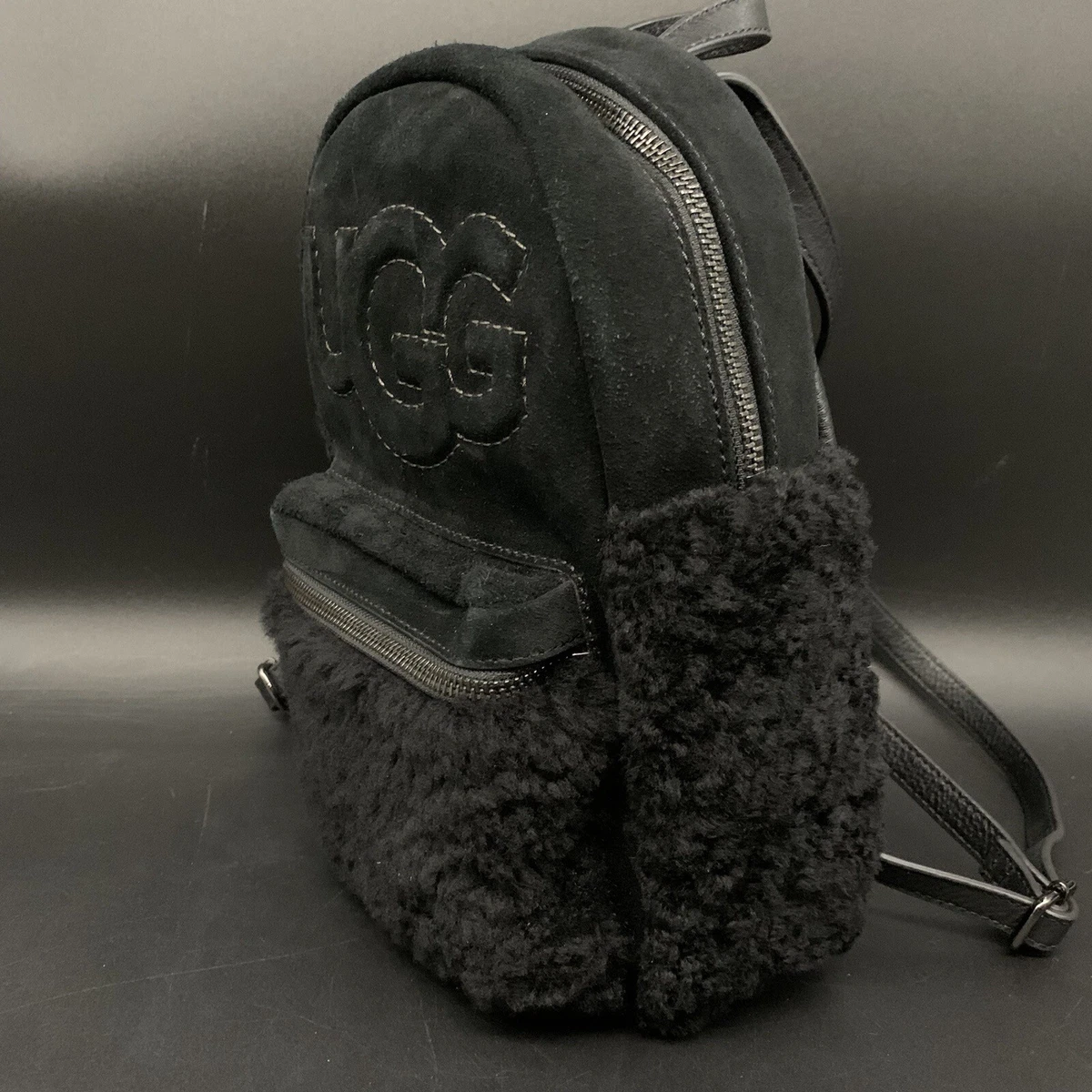 UGG DANNIE MINI BACKPACK BLACK SHEEPSKIN SUEDE LEATHER ZIP FRONT POCKET  DUST BAG | eBay
