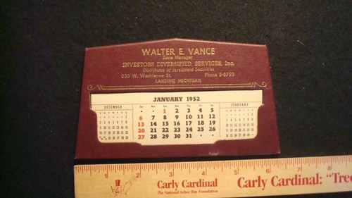 Calendario pubblicitario 1952 - WALTER E VANCE - Zone Manager - Lansing Michigan - Foto 2 di 5