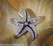 28MM RHODIUM PLATED 925 STERLING SILVER HAWAIIAN STARFISH PAVE CZ SLIDE PENDANT