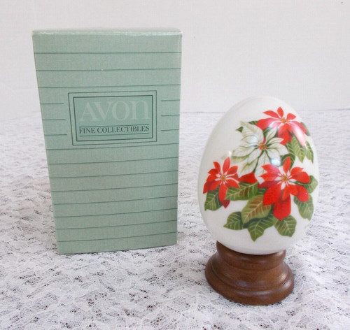 Avon Winter's Treasure Hand Crafted Porcelain Egg W/Stand & Box Gifts Of Nature