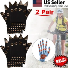 2 Pairs Fingerless Compression Copper Infused Gloves Anti-Arthritis Unisex S-XL