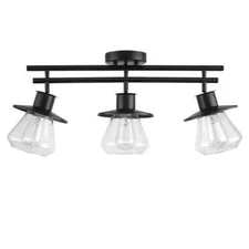 Nate 2 ft. 3-Light Dark Bronze Fixed Track Lighting Kit with Glass Shades