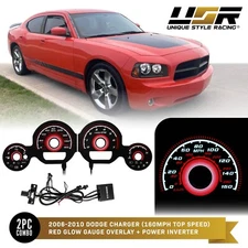 RED Glow Gauge Black Overlay For 06-10 Dodge Charger/Magnum 160MPH Cluster
