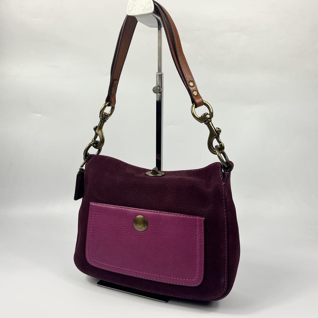 Vintage Coach Shoulder Bag Purple Suede Leather Y2K Purse Crossbody Handbag