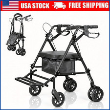 Rollator Walker with Seat, Foot Pedal, Underseat Storage, Foldable Walking Chair