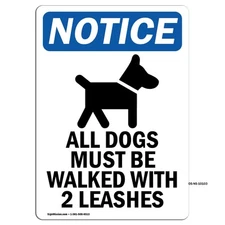 All Dogs Must Be Walked With Symbol OSHA Notice Sign Metal Plastic Decal