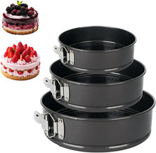 3 PACK NON-STICK BAKING SPRINGFORM ROUND CAKE TIN TRAY PAN SET KIT SPRING LOADED