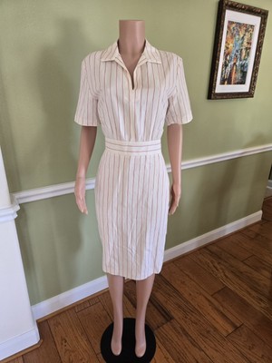 NWT MAX MARA Women's Cotton Linen Pinstripe Peccati Design Midi Dress 12US 44 48