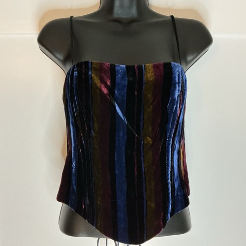 Vintage Y2K Betsy & Adam Velvet Striped Corset Size 8 Jewel Tones Gothic Grunge - Picture 2 of 6