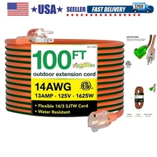 Durable 100ft Lighted Extension Cord for Heavy Duty Outdoor Tools & Equipment