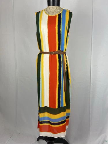 Abito TORY BURCH nuovo senza etichetta taglia 12 color block senza maniche maxi foderato in seta