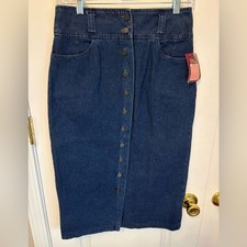 Vintage 70s Denim Button Front Skirt High Waisted Midi Jean Skirt Misses Spo