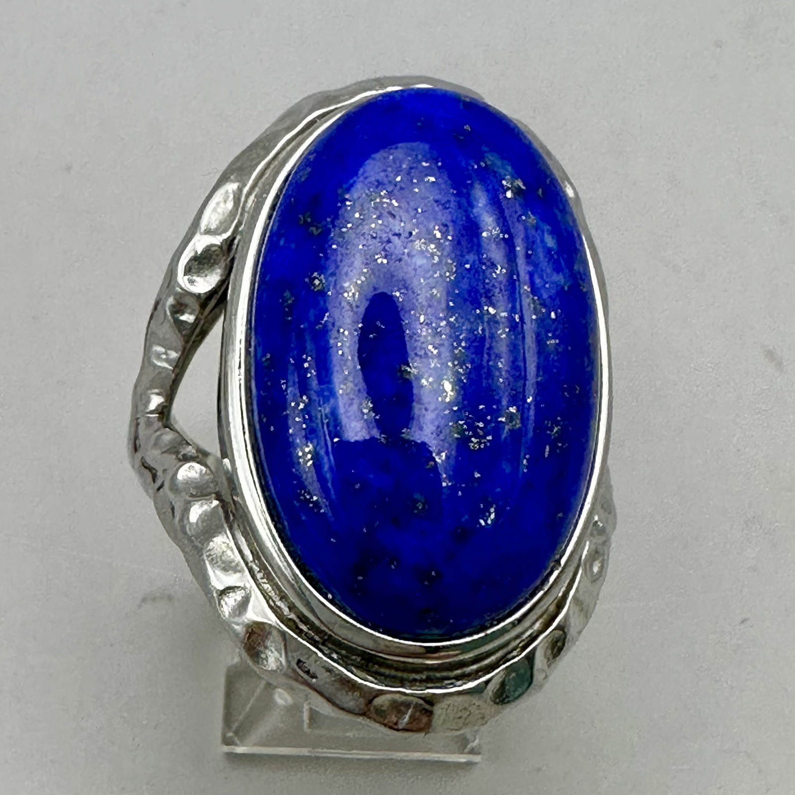 Lapis Lazuli Oval Ring Large Statement Hammered S… - image 3