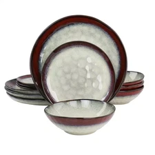 Samara 12-Pcs Stoneware Dinnerware Set Service of 4 in Red and off White