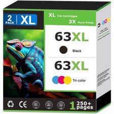 63XL Ink Cartridges Black and Tri-color Combo Pack Compatible for HP 63 XL Work