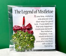 Mistletoe Christmas Ornament Painted Resin Legend of Mistletoe New on Card