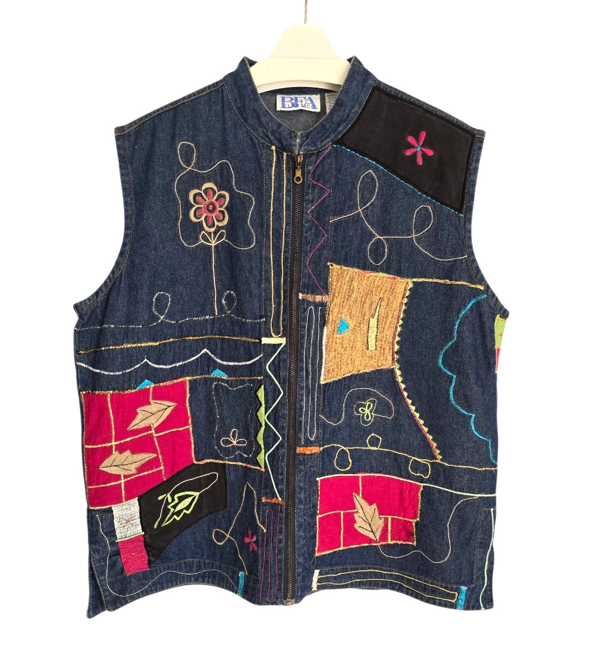 BFA Classics Floral Embroidered Patchwork Denim Z… - image 1