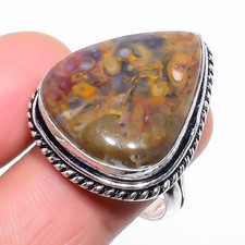 Natural Crazy Lace Agate Gemstone 925 Sterling Silver Ring Size 10 m999