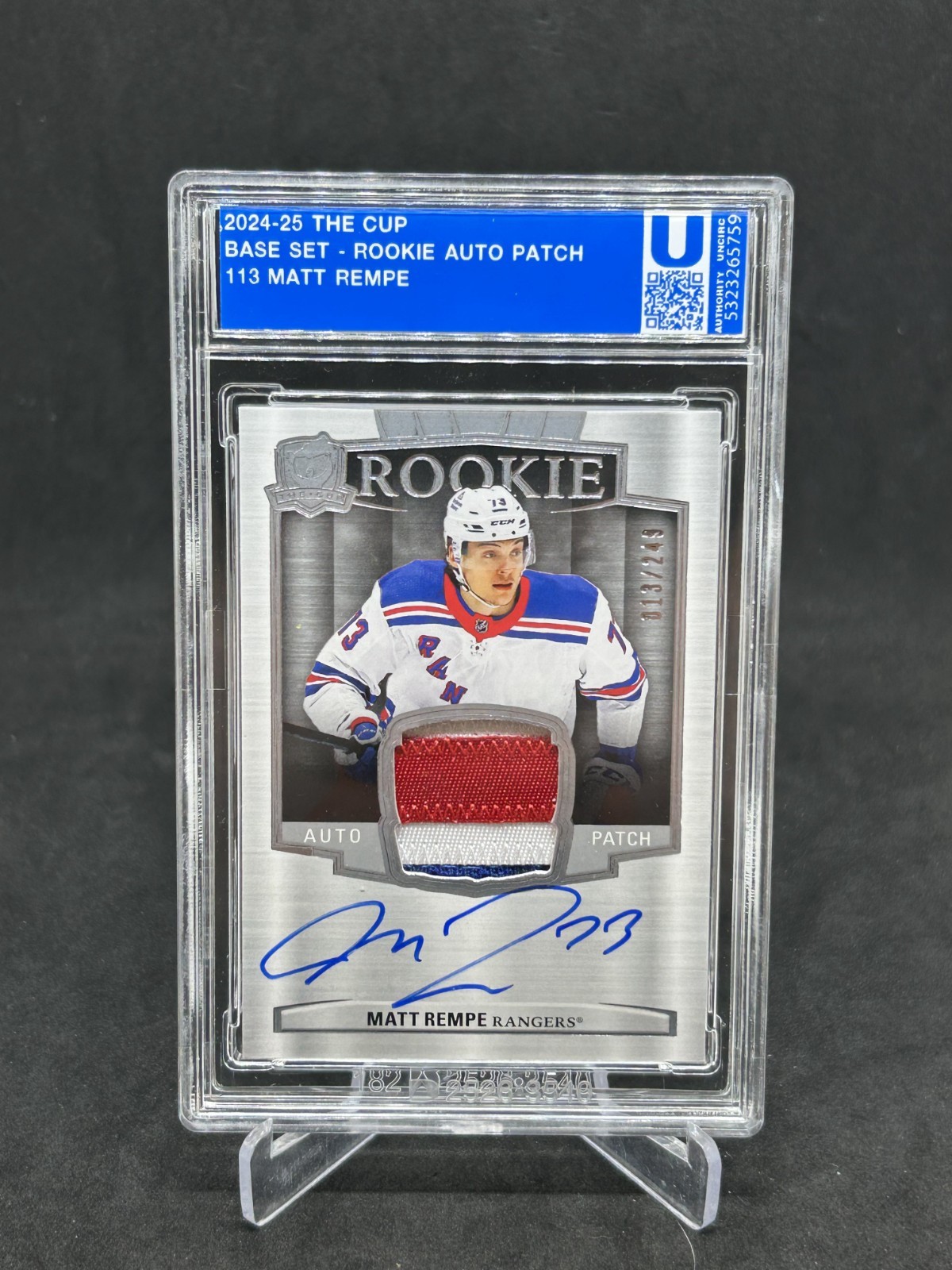 2024-25 Upper Deck The Cup Matt Rempe Rookie Patch Auto /249 #113 Rangers