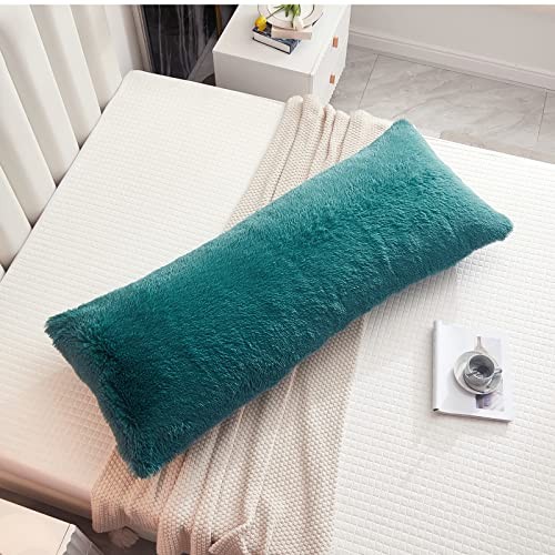 Shaggy Fluffy Faux Fur Body Pillow Cover 54" x 21" (Pack of 1) Teal Green - 第 3/6 張圖片