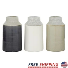 Set of 3 White Porcelain Vases Cylindrical Design Indoor Decoration Home Accent