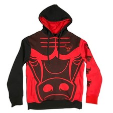 UNK NBA Chicago Bulls Hoodie Mens M Red Black Oversized Mascot Logo