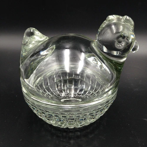 Anchor Hocking Chicken Hen On Nest Clear Glass Covered Candy Dish Vintage