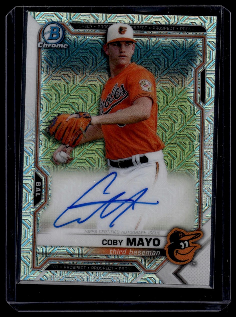 2021 Bowman #BMA-CM Coby Mayo Chrome Prospect Autographs Mojo Refractor