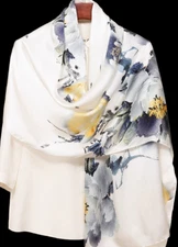 100% Silk mulberry Scarf Women neckerchief Shawl Wrap floral gray yellow HD1-14