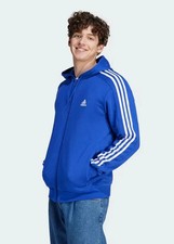 NEW adidas Men's LARGE L Essentials Fleece 3-Stripes Full-Zip Hoodie IJ6491 BLUE
