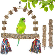 Bird Perch Swing, Large Natural Wood Parrot Toys, 1PC Parrot Swing and 2PCS Perc