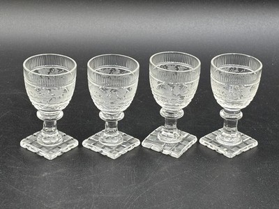 Set of 4 ~ Antique Bohemian Cut Glass ''STAG''  ~ Cordials ~ 2 3/4'' Tall