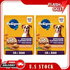 2 Bags Pedigree Adult Dry Dog Food Roasted Chicken & Veg with Bacon Bites, 18 lb 2.26 per pound