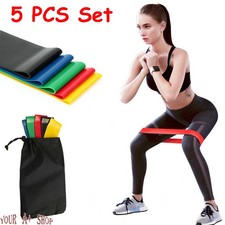 5 Resistance Bands Loop Set Strength Fitness Leg Exercise Yoga Workout Pull Up 