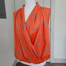 Collective Concepts Womens Blouse M Orange Polka Dot Sleeveless Draped Boho USA