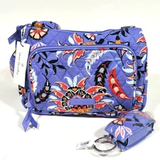 VERA BRADLEY RFID LITTLE HIPSTER CROSSBODY BAG MURAL GARDEN + SANITIZER KEYCHAIN