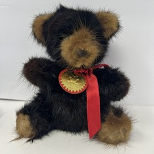 1982 Rare Bear Vintage Teddy Bear in Black Brown Red Bow 6  