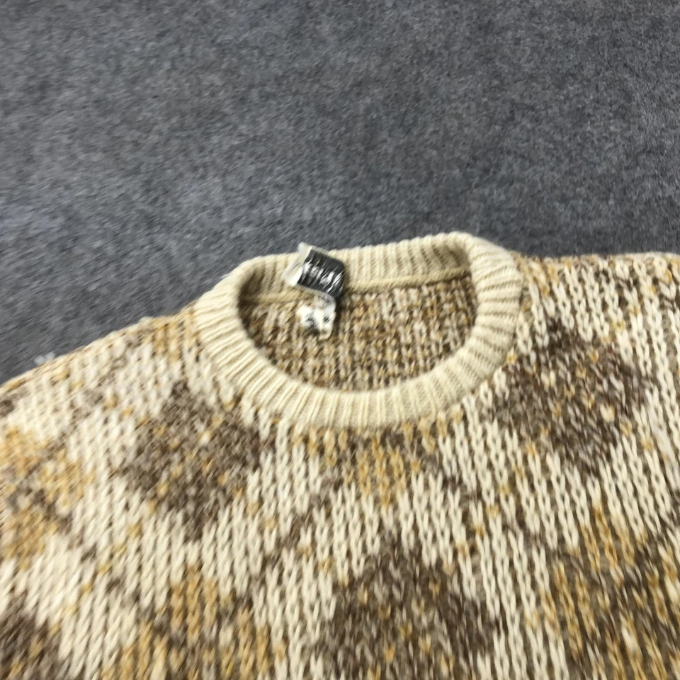 Suéter Vintage Munsingwear Para Hombre Grande Beige Marrón Lana Argyle Cuello Redondo Tejido Foto 4 de 4