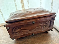 Vintage Hand Carved Wooden Box Footed Folk Art Primative Rustic Spanish Decor