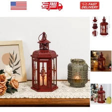 Decorative Candle Lantern 10“H Vintage Hanging Lantern Metal Candleholder for...
