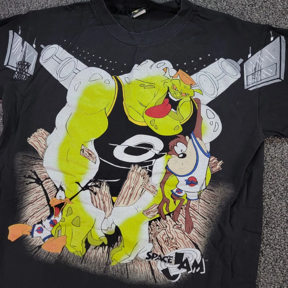 Vintage Space Jam Shirt Youth XL (Adult Small) Black Monstars Taz Movie Tee 1997 - Image 2 of 4