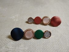 Vintage 2 Goldtone Metal Multi-Color Beaded Hair Barrettes