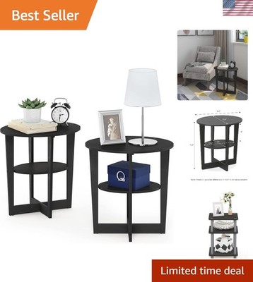 Elegant JAYA 2-Pack Walnut Oval End Tables with Open Shelves for Modern Living