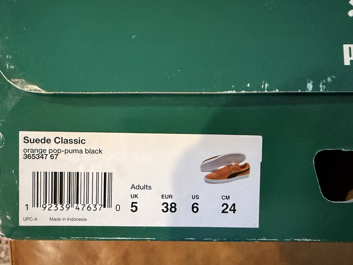 PUMA Suede Classic Orange Pop Black Sneakers 365347-67 Size 6 | eBay