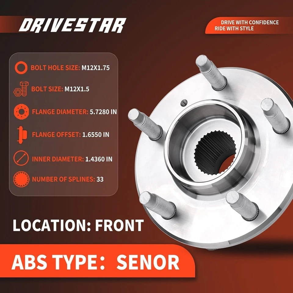 Conjunto de buje y cojinete de rueda delantera DRIVESTAR NUEVO para BUICK CADILLAC CON ABS Foto 4 de 4