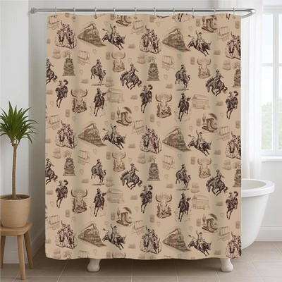 Western Cowboy Shower Curtain, Vintage Wild West Horse Shower Curtain Sets with