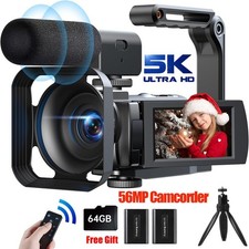 Camcorder 5K 56MP Touch Screen Video Camera | 16X Zoom Podcast Recorder &Tripod