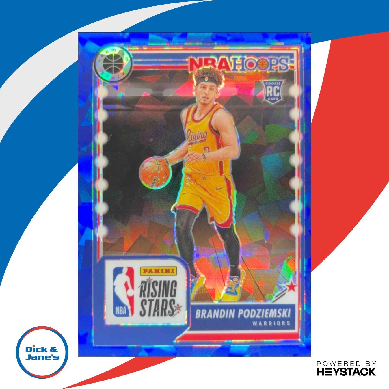 2023-24 Hoops Premium Stock Brandin Podziemski Rising Stars Blue Ice Prizm/99 RC