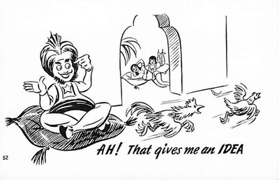 Vintage Comic Postcard: Rooster Chasing Chicken in Harem