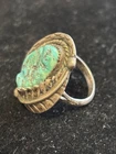 Vintage Navajo Turquoise Nugget Ring. Authentic. Sterling Silver Rope Twist